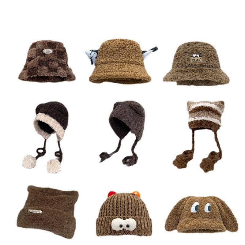 Women's Woolen Knitted Pile Style Beanie Plush Hats & Caps