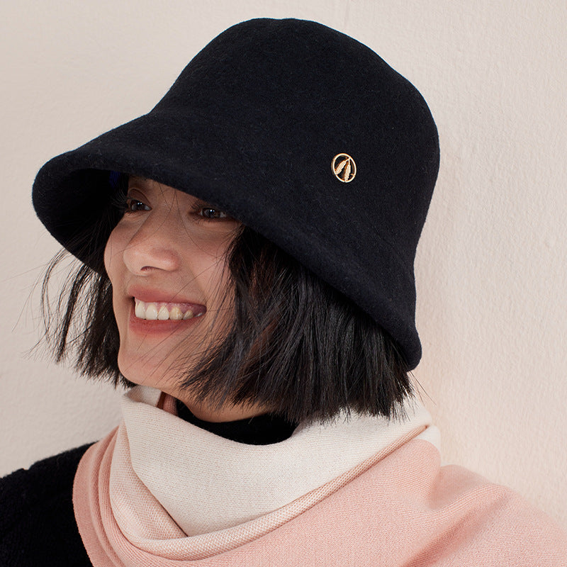 Women's Back Wool Bucket Hat Simple Winter Hats & Caps