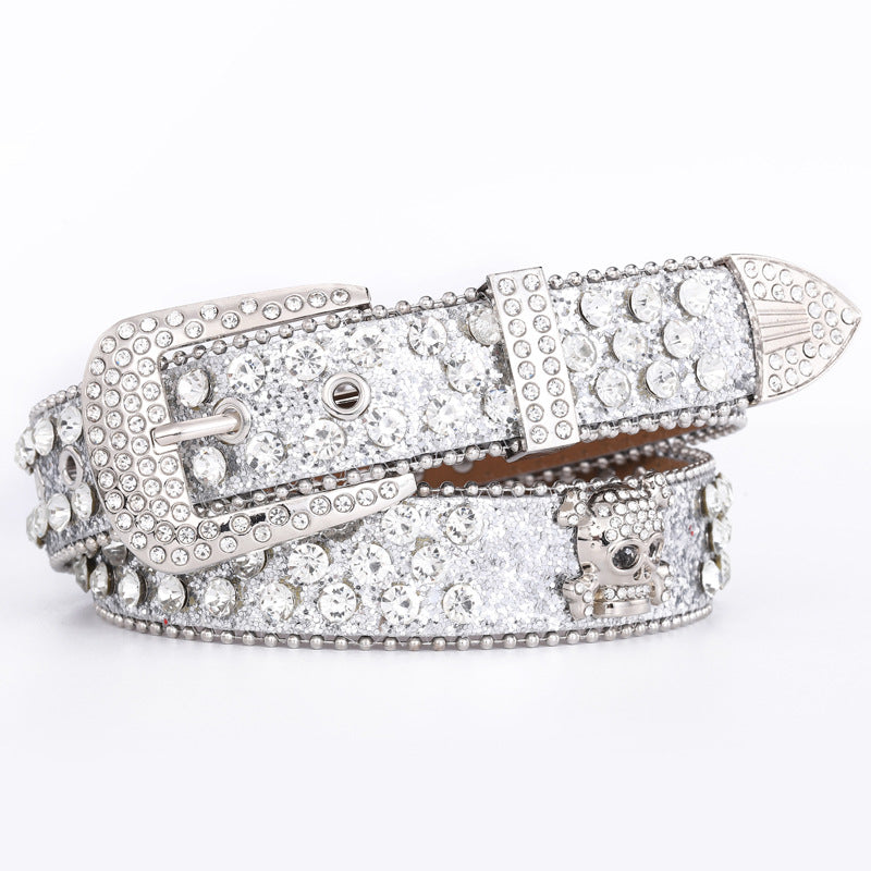 Women's Three-piece Rhinestone Inlaid Decorative Skull Personality Diamond Belts