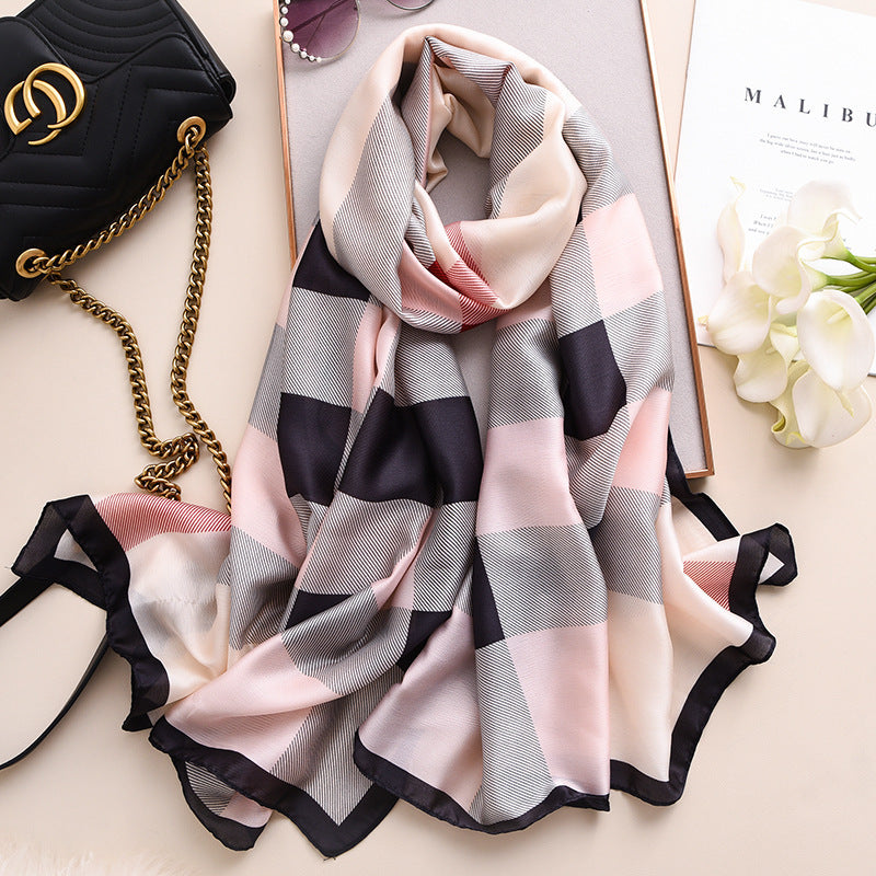 Women's Silk Artificial Shawl Fashion British Thermal Scarfs