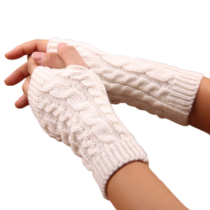 Women's Wool Half Finger Twist Knitted Warm Couple Gloves