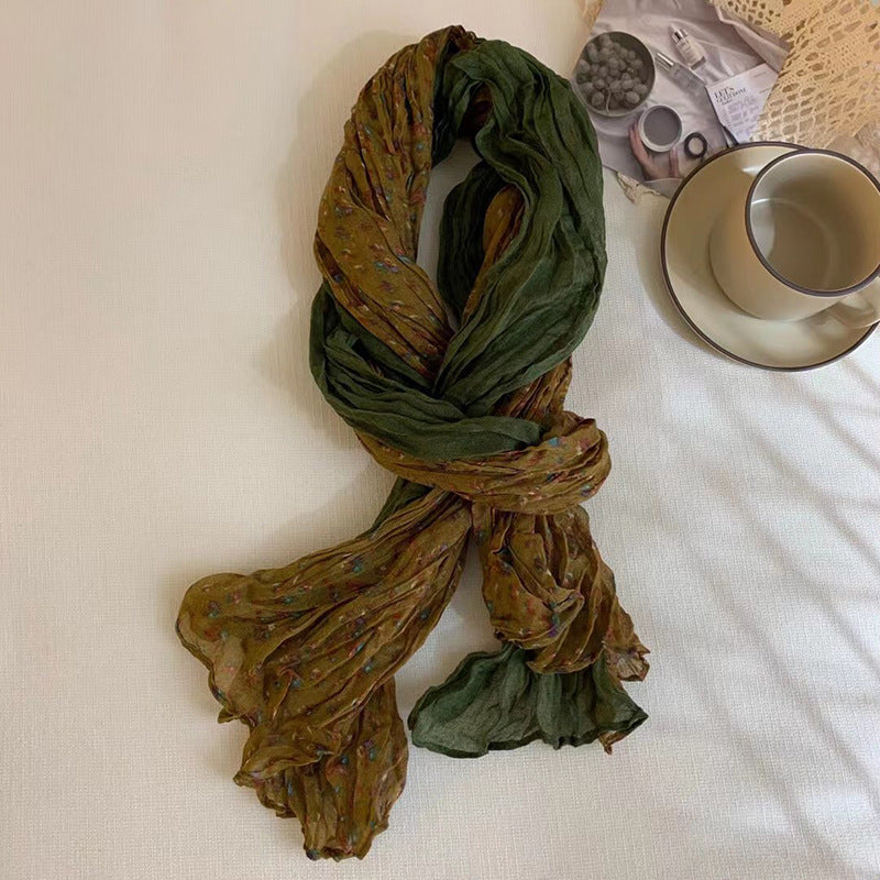 Women's Pleated Crumpled Artistic Live Silk Ancient Scarfs