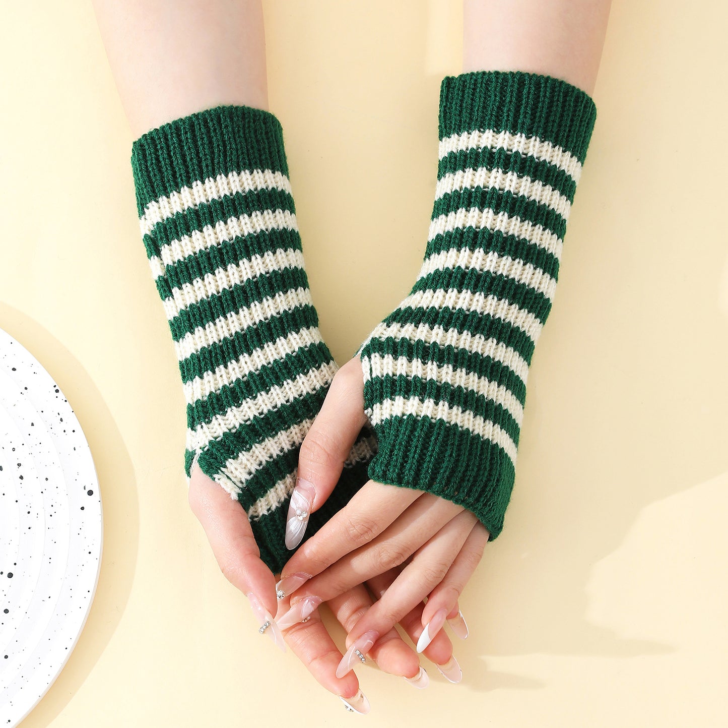 Women's Stitching Blype Knitted Wool Oversleeve Fashion Fingerless Gloves