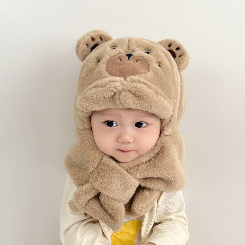 Woolen Plush Bonnet Earflaps Warm Bear Kids' Headwear