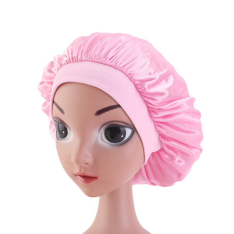 Children's Silk Nightcap Solid Color Elastic Shower Kids' Headwear