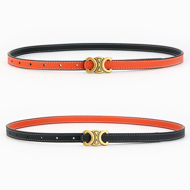 Women's Genuine Leather Letter Two-tone Double-sided Alloy Belts