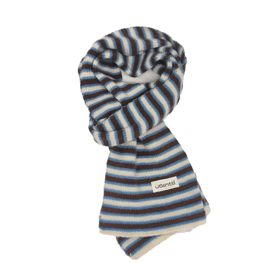 Women's Preppy Retro Artistic Three-color Stitching Winter Scarfs