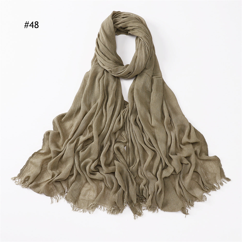 Women's Pleated Solid Color Rayon Split Breathable Scarfs