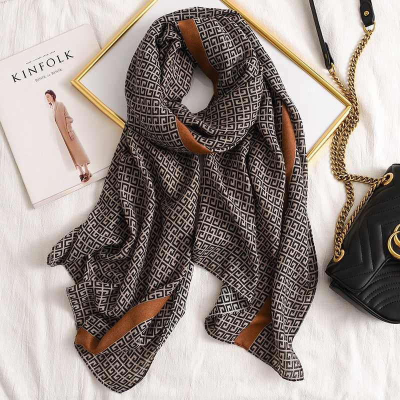 Women's Round Geometric Cotton Linen Feel Winter Scarfs