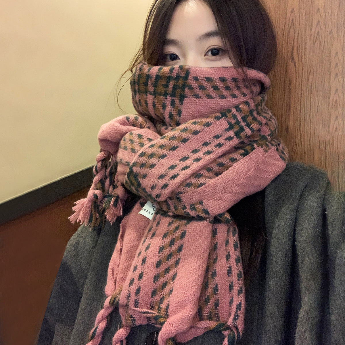 Women's Winter Contrast Color Couple Warm Plaid Scarfs