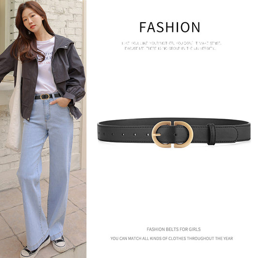 Women's Pin Buckle Trendy Simple Black Jeans Belts