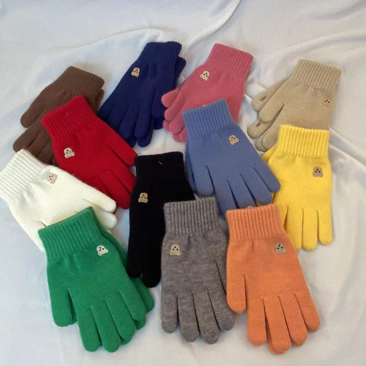 Screen Cute Solid Color Embroidery Split Finger Hole Leakage Gloves