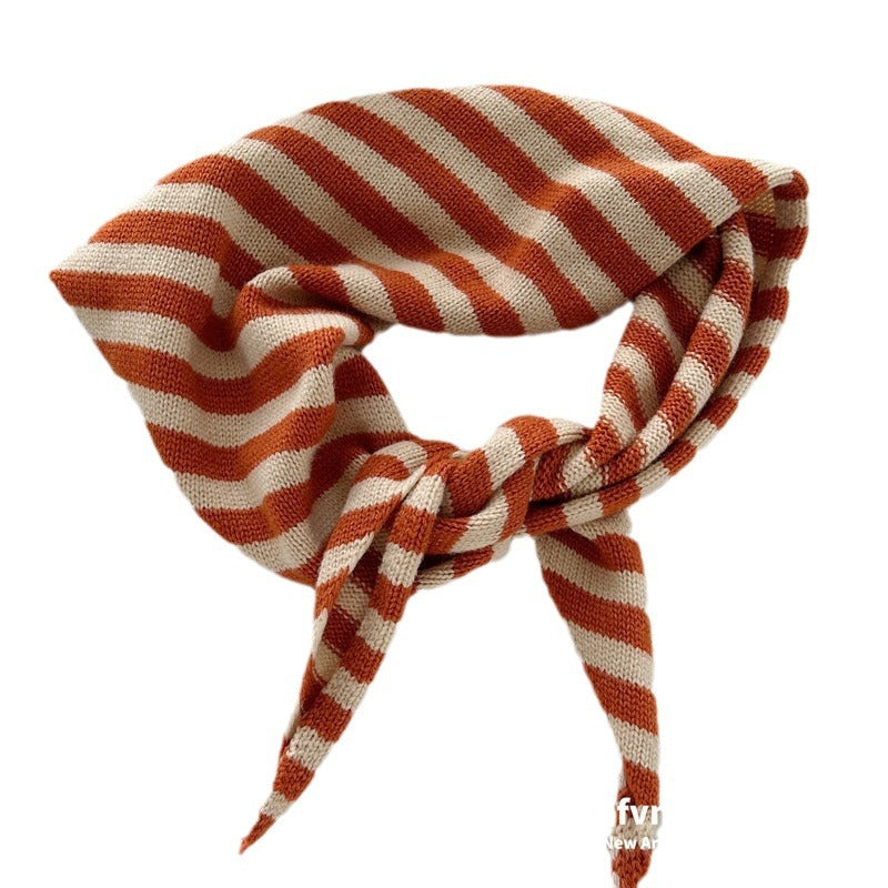 Women's Small Fashionable Knitted Striped Triangular Binder Scarfs