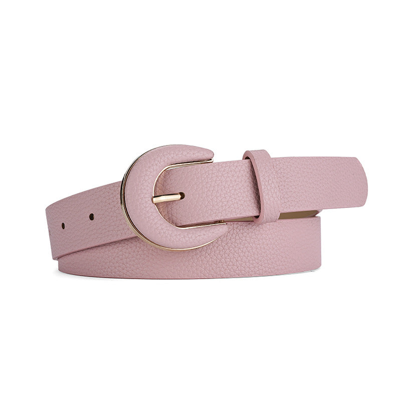 Women's Bag Buckle Lychee Pattern Simple Decorative Jeans Belts