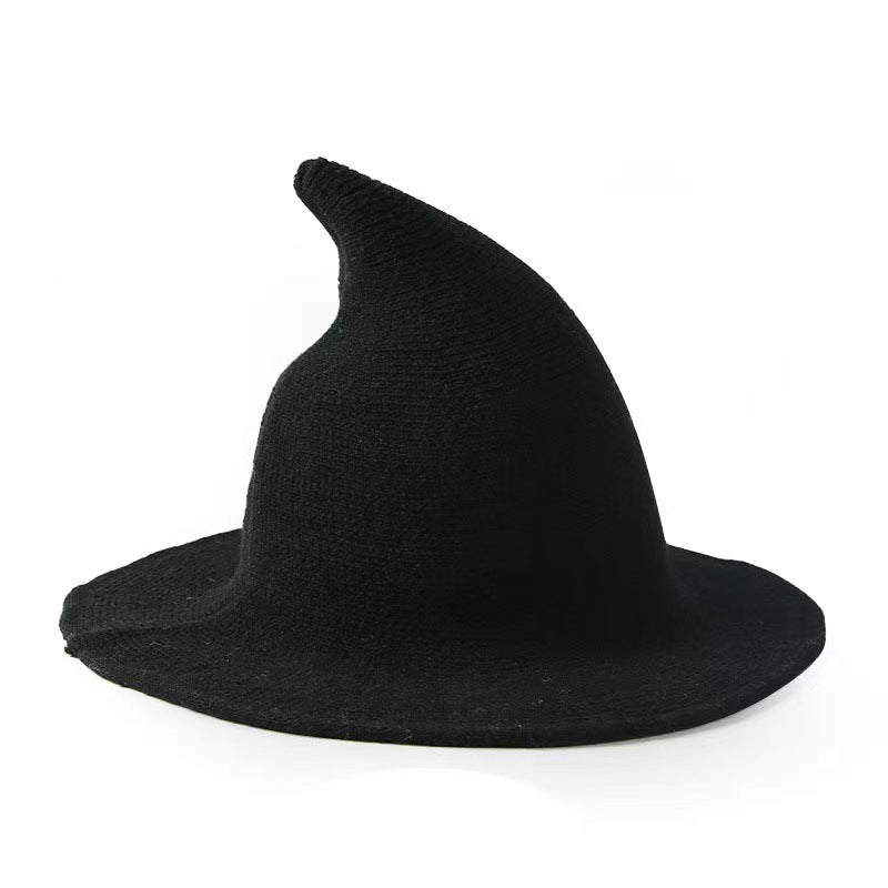 Wool Wizard's Hat Halloween Witch Peaked Big Brim Knitted Hats & Caps