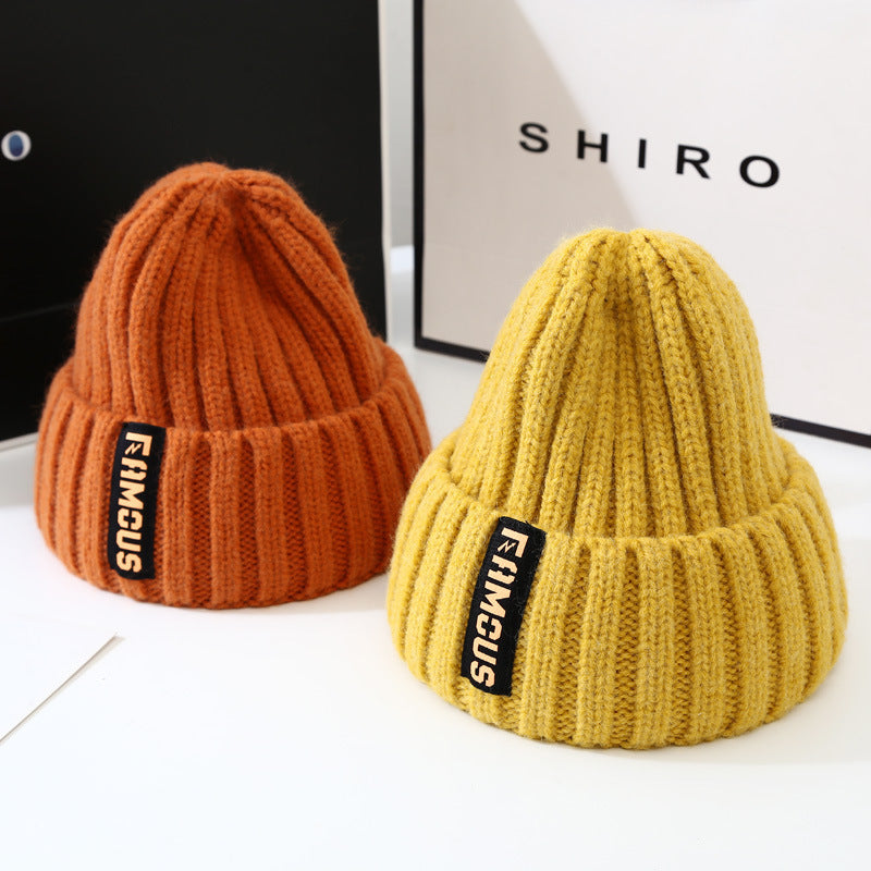 Women's Korean Fashion Long Logo Woolen Warm Hats & Caps