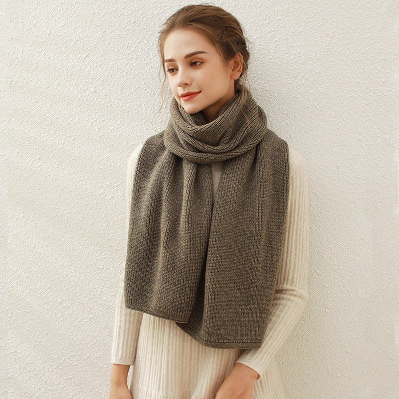 Women's Rib Knitted Winter Cashmere Warm Wool Scarfs