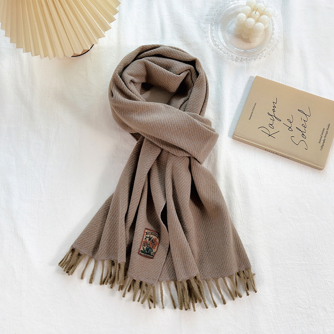 Women's Narrow Style Woolen Yarn Plain Solid Color Scarfs