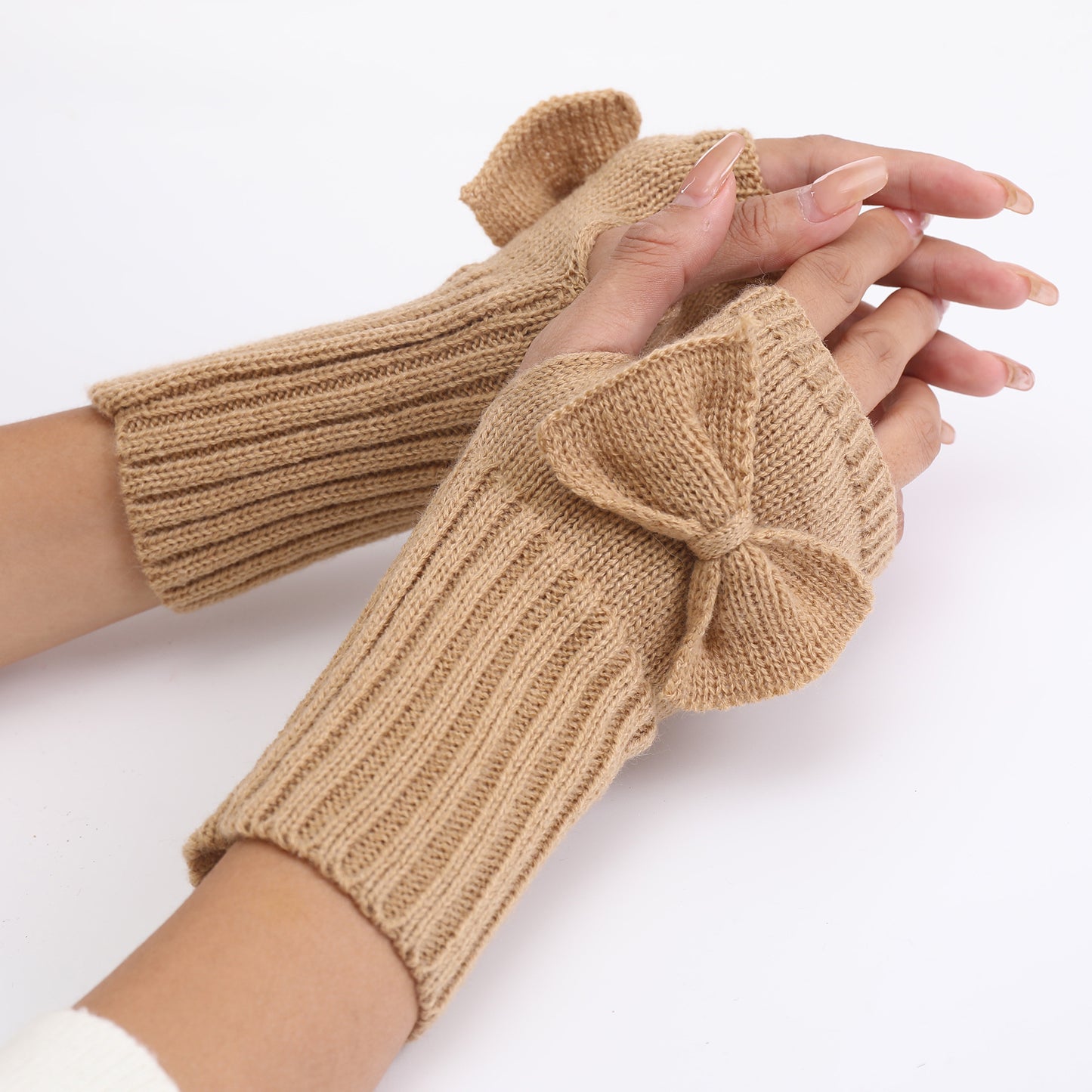 Women's Short Bow Cute Wristband Knitted Wool Keep Gloves