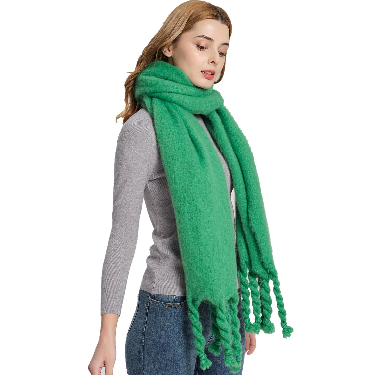 Yarn Knotted Thick Braid Tassel Solid Scarfs