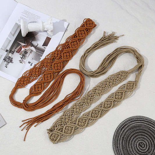 Women's Simple Decorative Dress Shirt Lengthened Tassels Belts