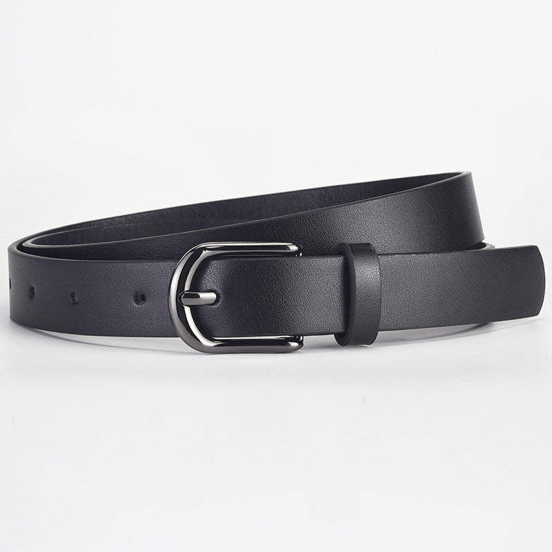 Women's & Men's Polished Black Pin Buckle Leather High-grade Belts