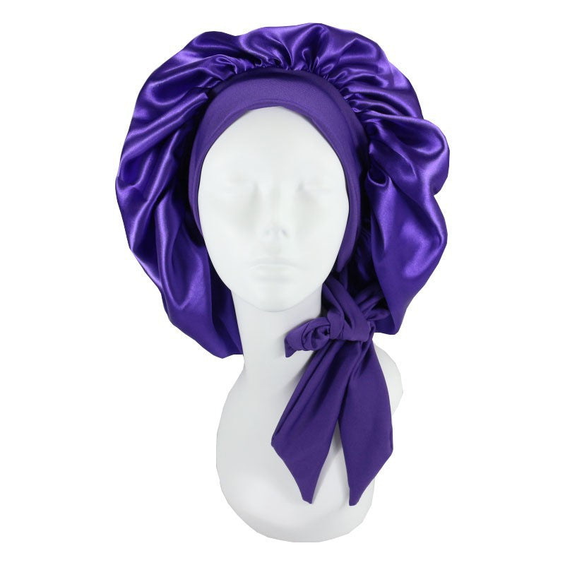 Women's Color Large Satin Nightcap High Elastic Hats & Caps