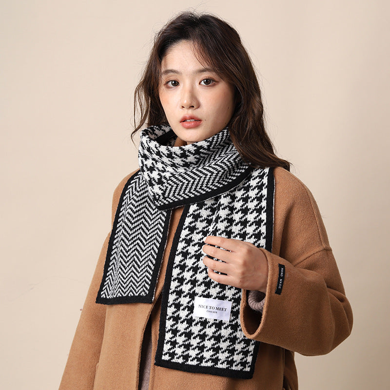 Women's Winter Knitted Thermal Plaid Versatile High-grade Scarfs