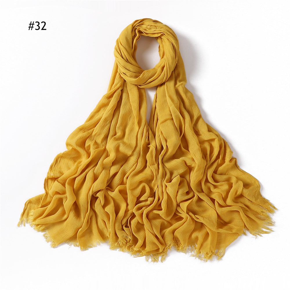 Women's Pleated Solid Color Rayon Split Breathable Scarfs