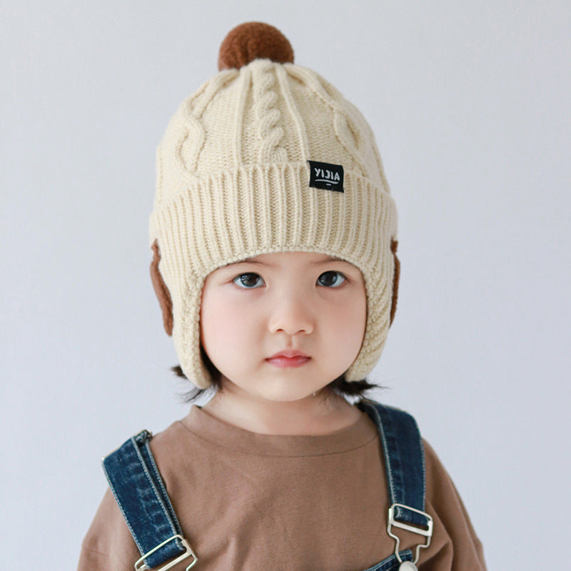 Children's Two-piece Set Cute Bear Boy Winter Warm Cotton Kids' Headwear