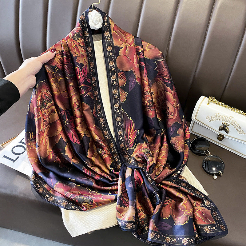 Women's Silk Outer Wear Artificial Fashion Flower Scarfs