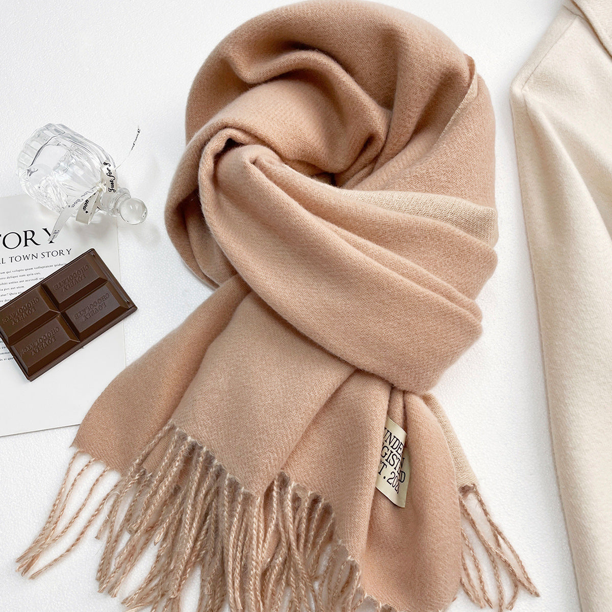 Women's Solid Color Double-sided Artificial Cashmere Elegant Tassel Scarfs