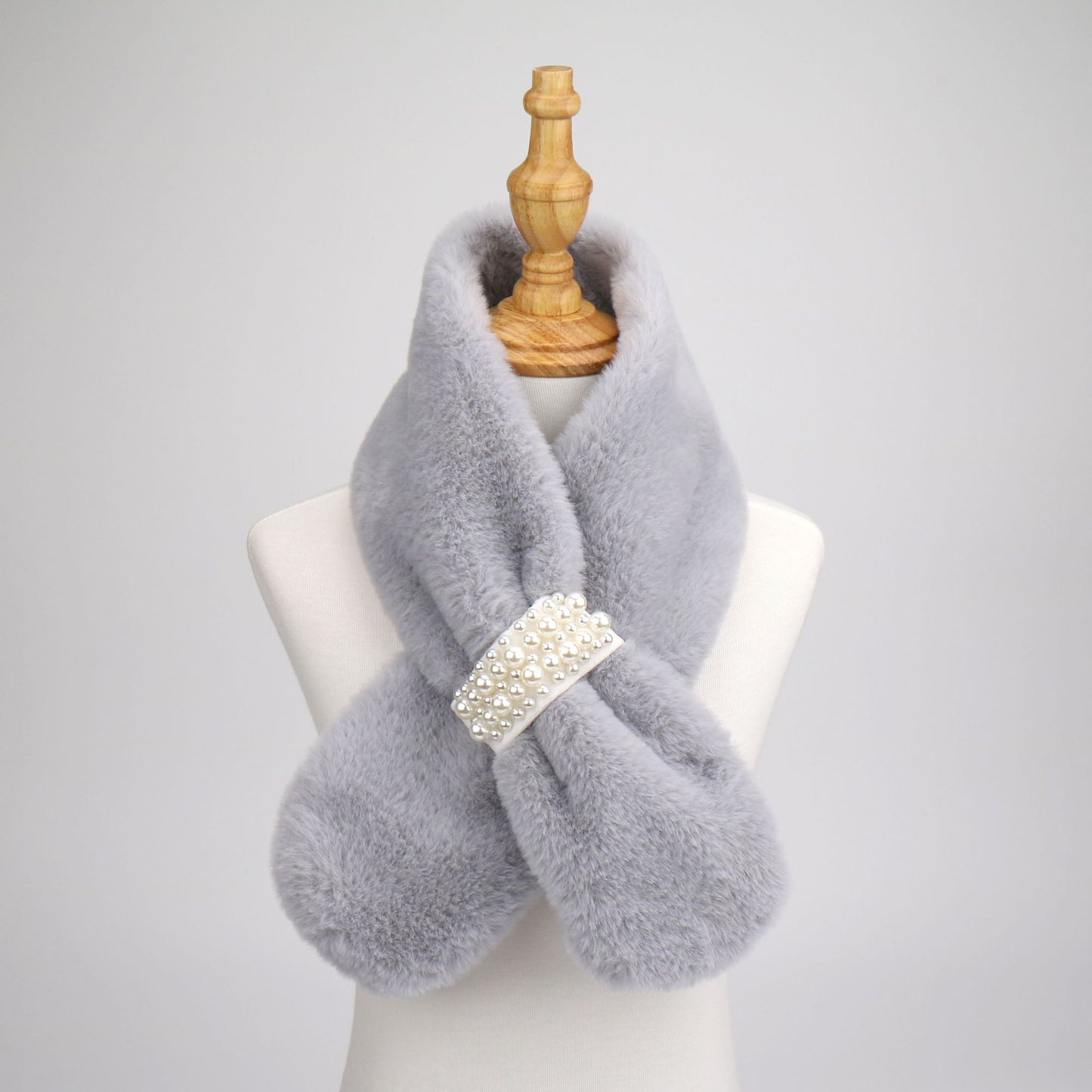 Women's Rex Rabbit Fur Thick Warm Cross Pearl Scarfs