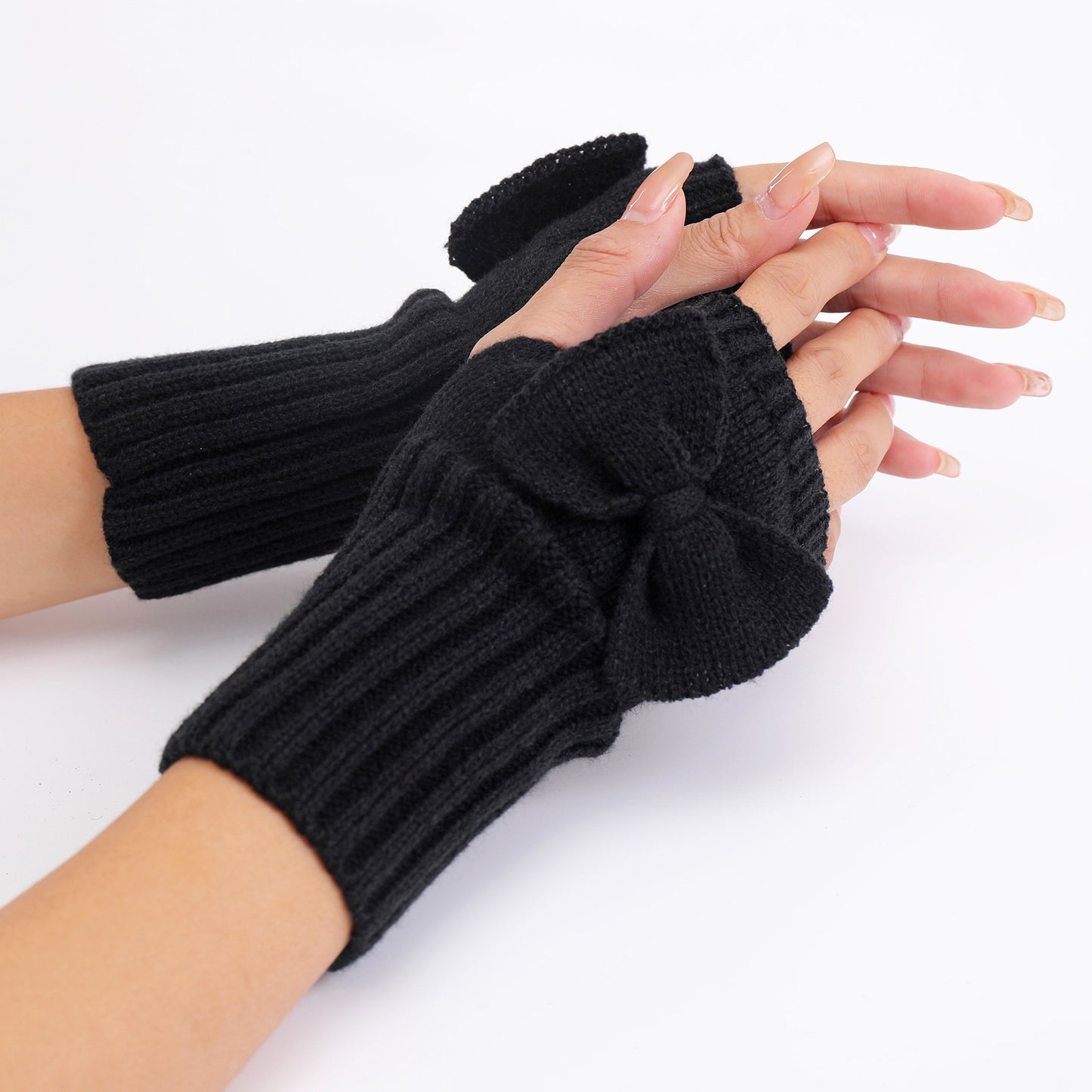 Women's Short Bow Cute Wristband Knitted Wool Keep Gloves