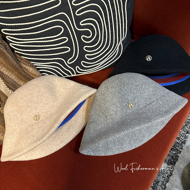 Women's Back Wool Bucket Hat Simple Winter Hats & Caps