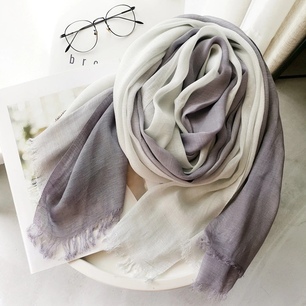 Women's Linen Silk Gradient Color Matching Lady Mori Scarfs