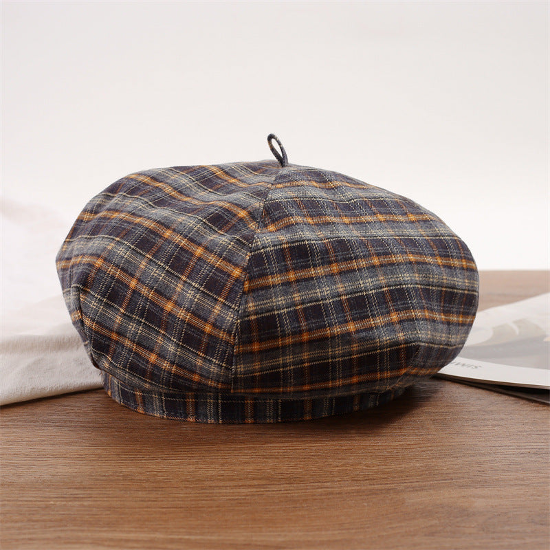 Women's Checked Beret Temperament Wild Little Korean Hats & Caps