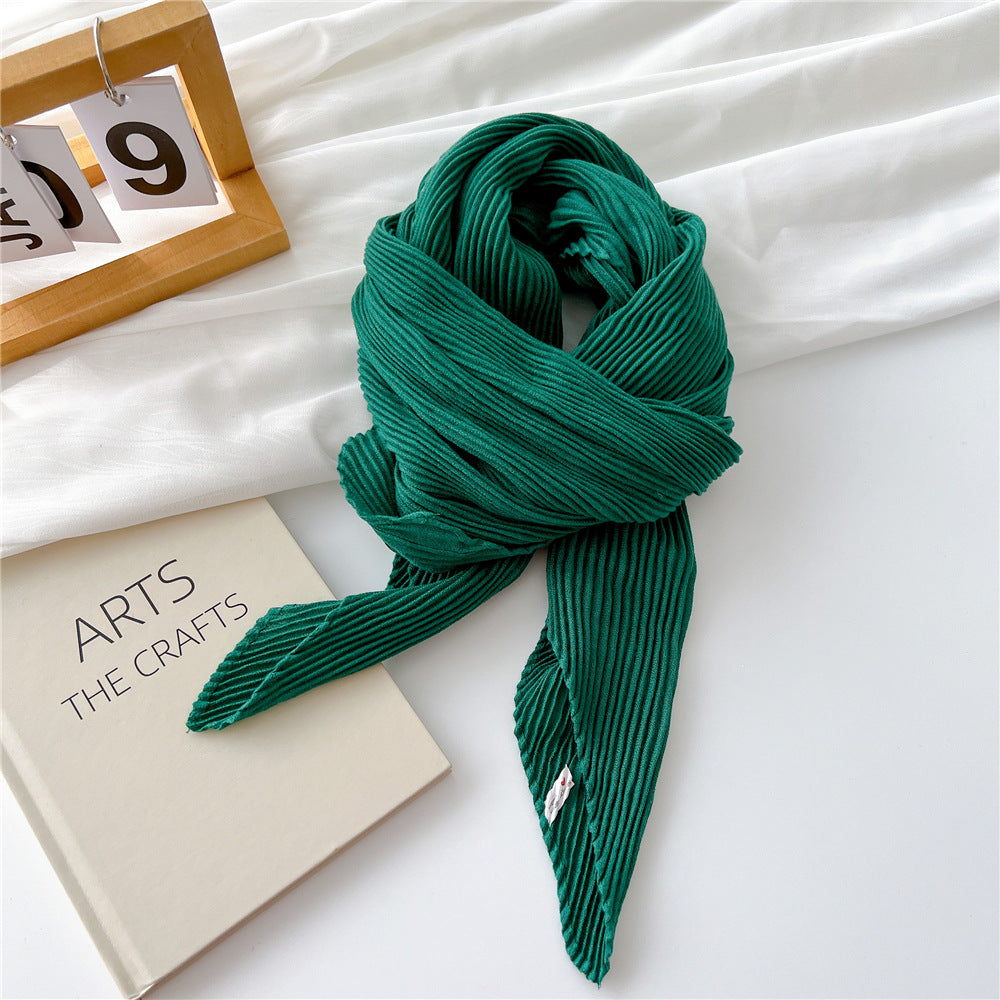 Women's Pleated Solid Color Cotton Linen Small Scarfs