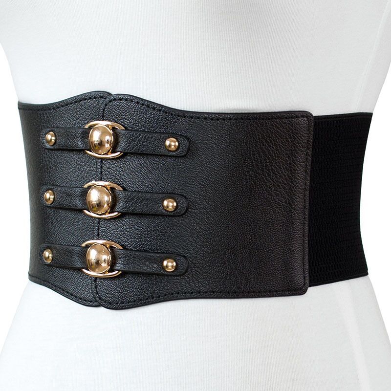 Women's Fashion Black Extra Wide Waist Seal Belts