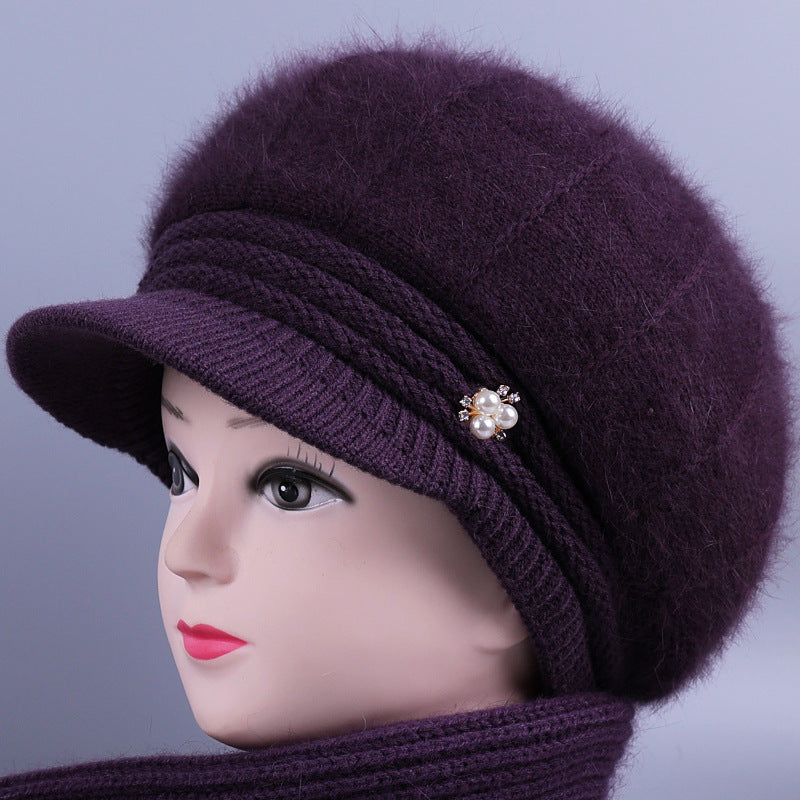 Women's Mom Hat Elders Grandma Fleece-lined Rabbit Fur Knitted Warm Hats & Caps