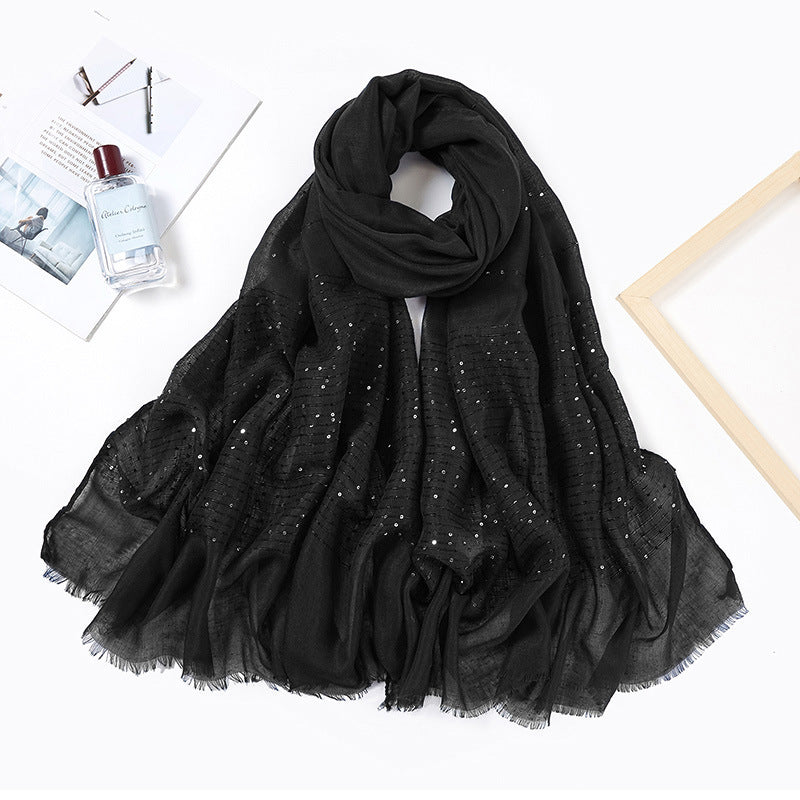 Cotton Linen Tassel Sequined Veil Malay Scarfs