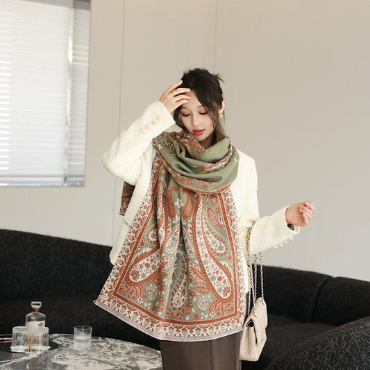 Women's Paisley Korean Elegant Long Tassel Double-sided Scarfs