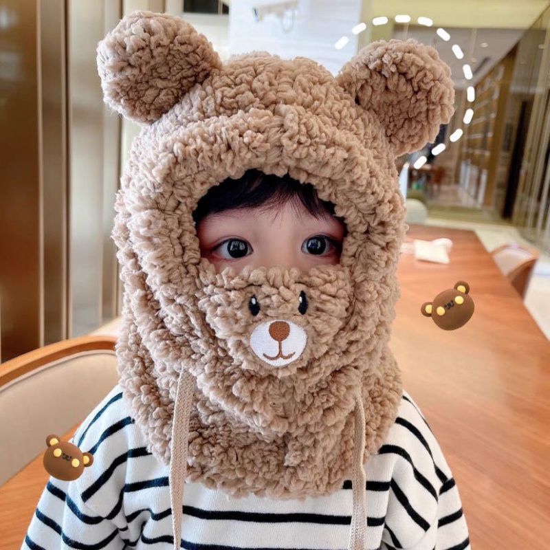 Children's Warm Mask Integrated Fleece-lined Thickened Windproof Kids' Headwear