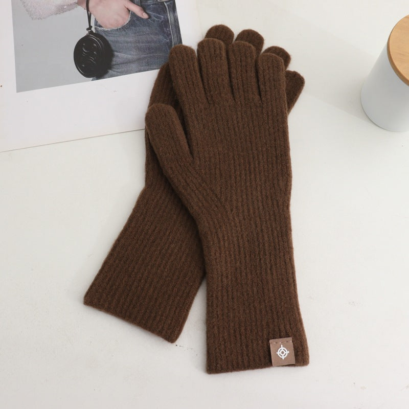 Wool Knitted Labeling Finger Exposed Touch Screen Gloves