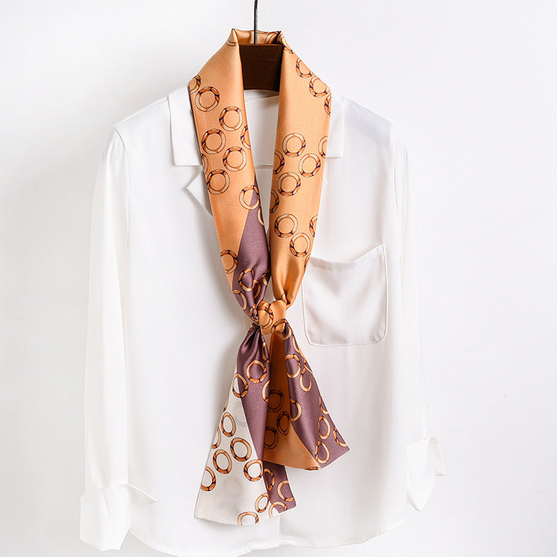 Women's Narrow Strip Small Silk Western Style Fashion Scarfs