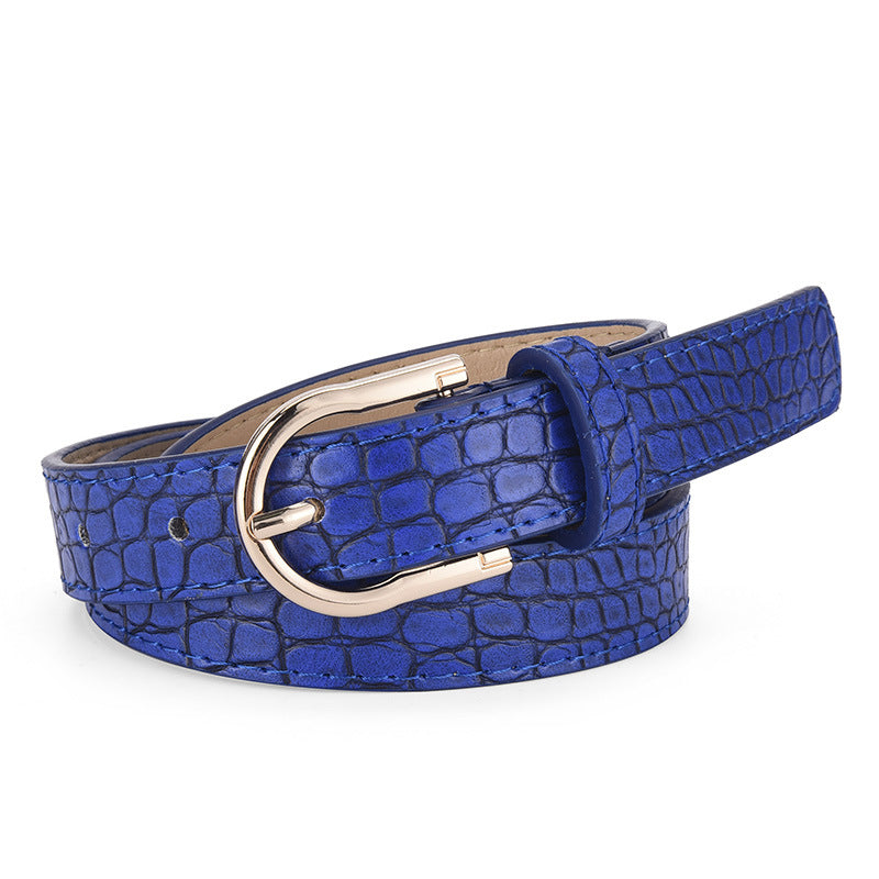 Women's French Retro Stone Pattern Gold Buckle Fashionable Belts