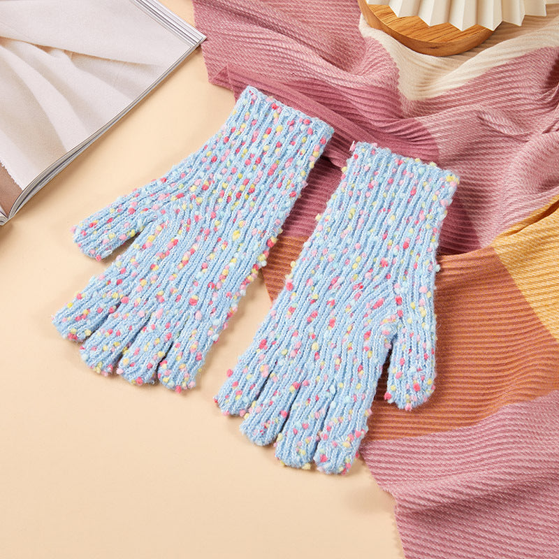 Women's Fleece-lined Candy Color Fashion Open Finger Gloves