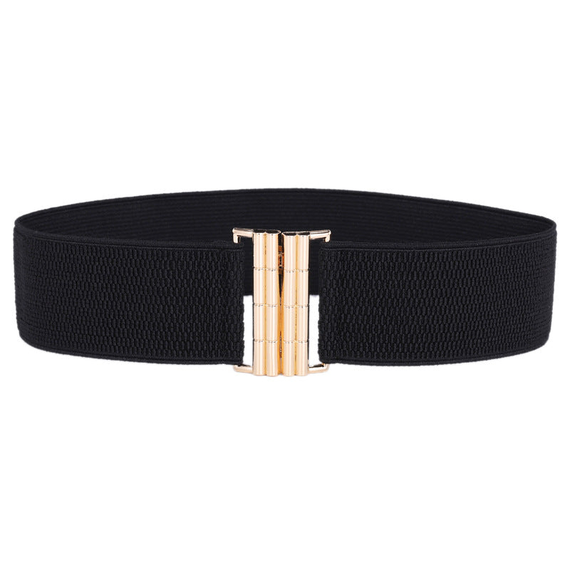 Women's Pattern Pair Of Buckles Elastic Waist Belts