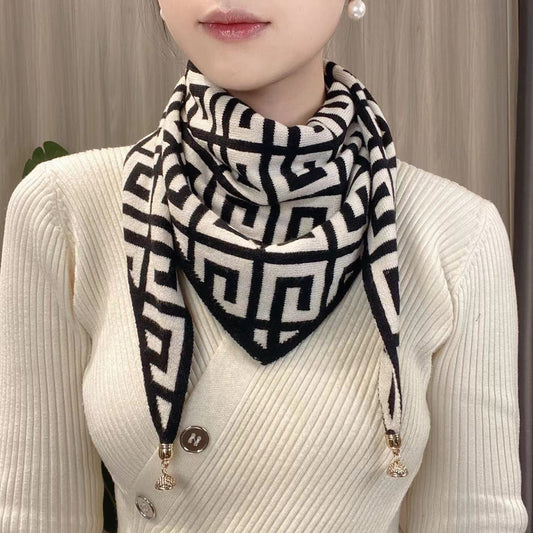 Gift Knitted Magnetic Snap Triangular Binder Fashionable Warm Scarfs