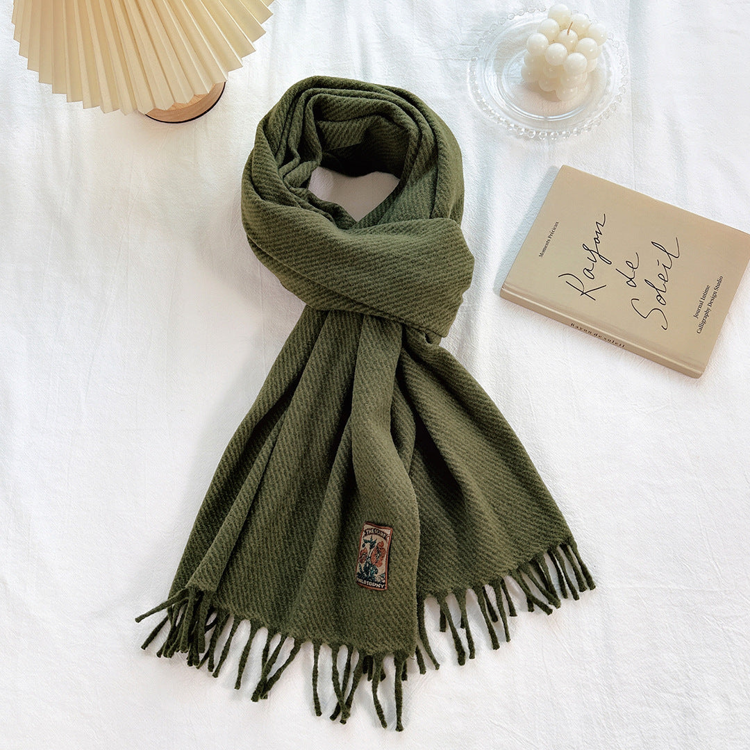 Women's Narrow Style Woolen Yarn Plain Solid Color Scarfs